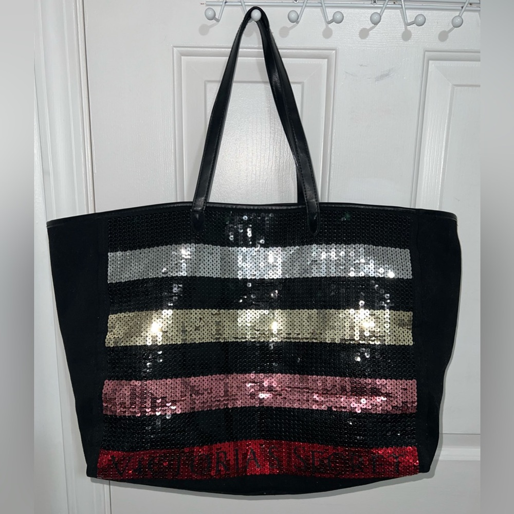 Victoria's Secret Black & Multicolor Sequin Tote Bag
